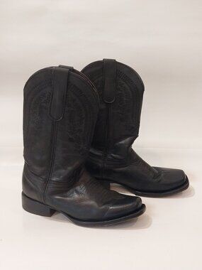Cowboys Cowgirls Western Boots 23.5 Youth 4 Black Leather Square Toe Embroidered